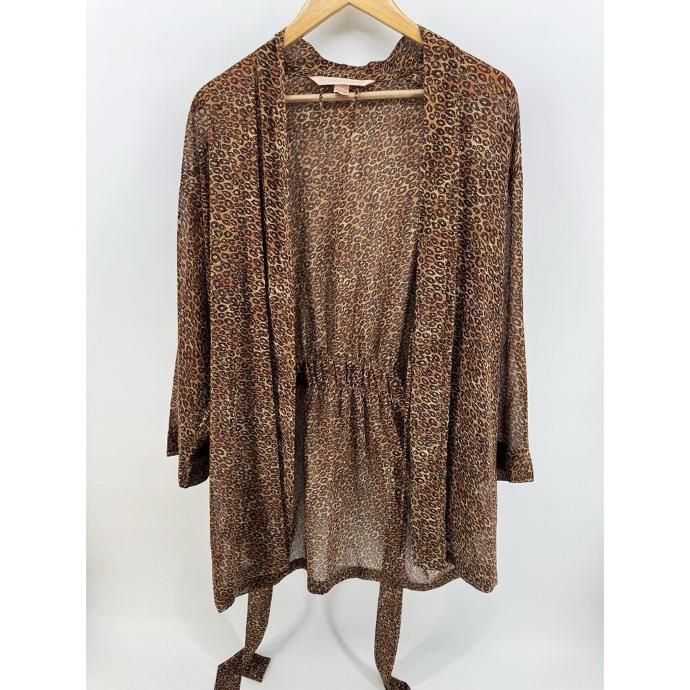 Victoria's Secret Womens OS Lingerie Leopard Belt Long Sleeves Sheer Kimono Robe